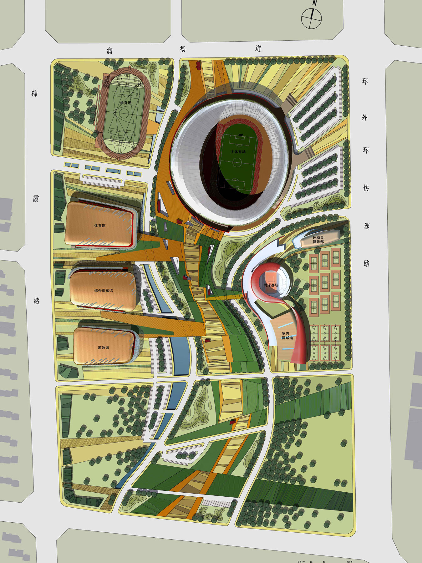 The sports park includes a 30,000 seat stadium, gymnastics hall, natatorium, tennis centre and training hall