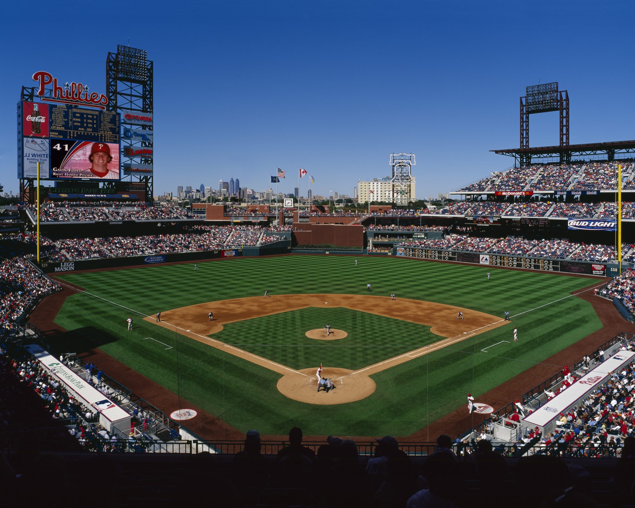 The Philadelphia skyline serves as the ballpark's backdrop.