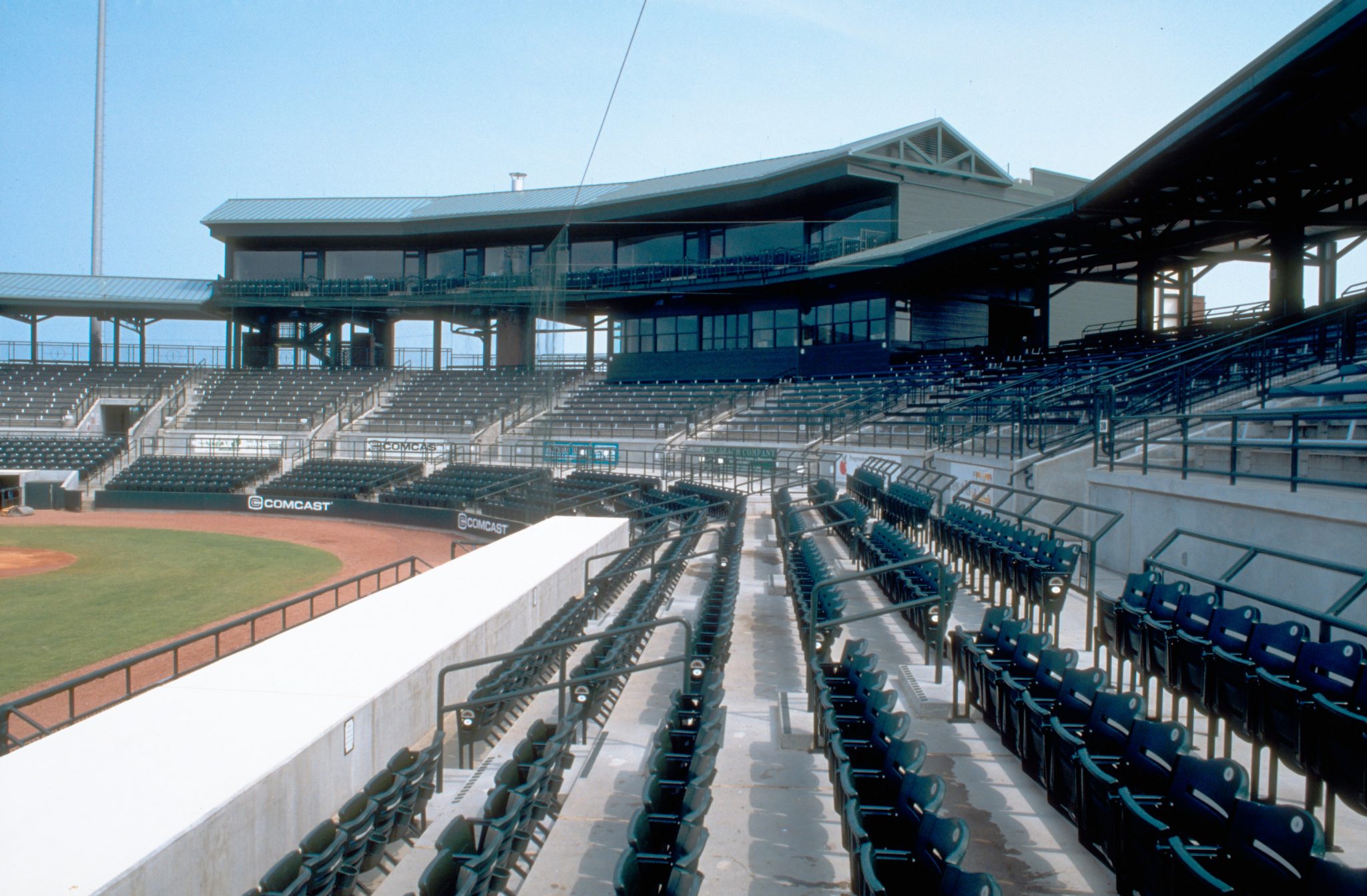 Thirty percent of the seats are covered from the sun & rain.