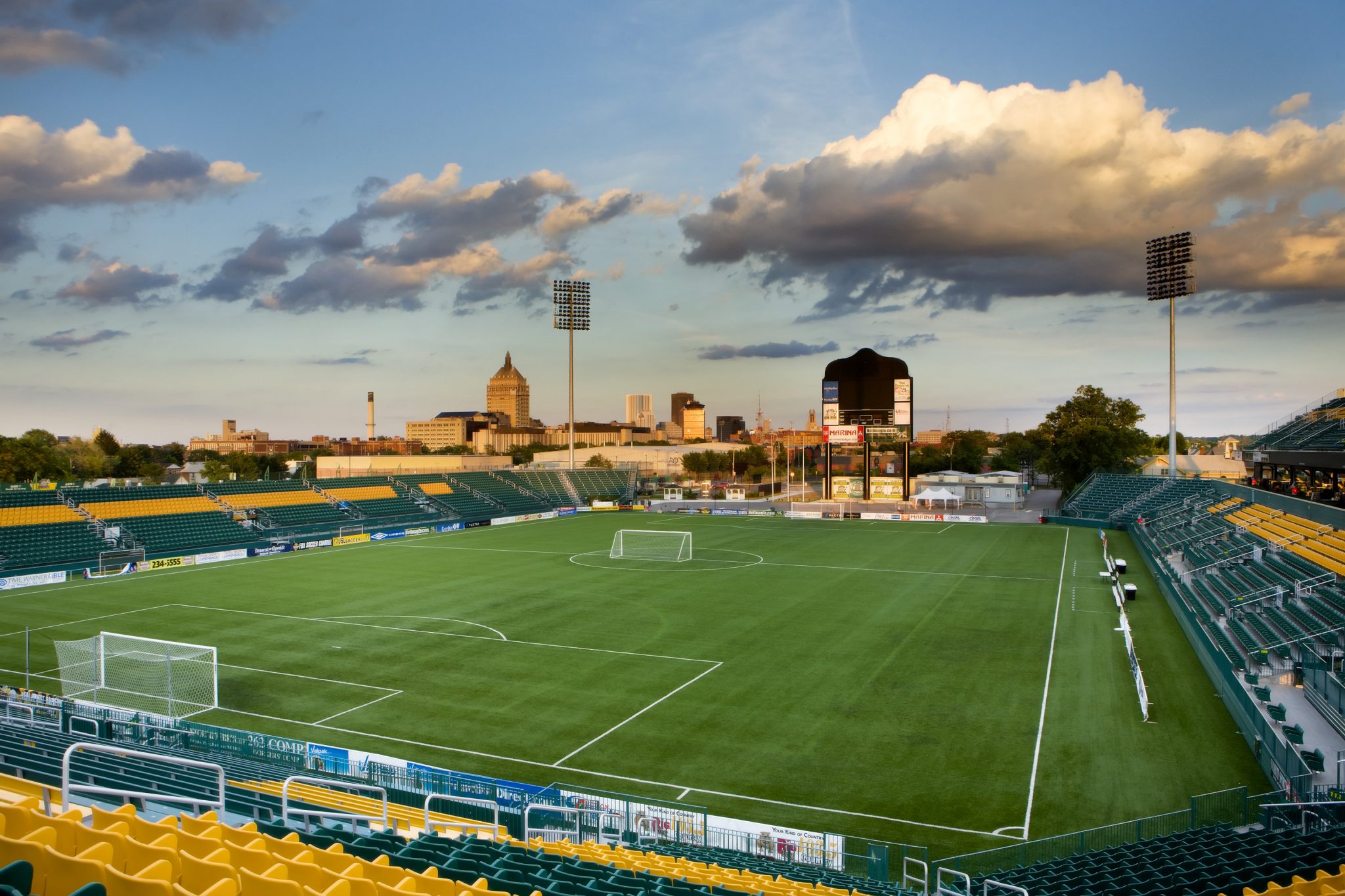 Marina Auto Stadium's seating bowl was designed as a horseshoe.