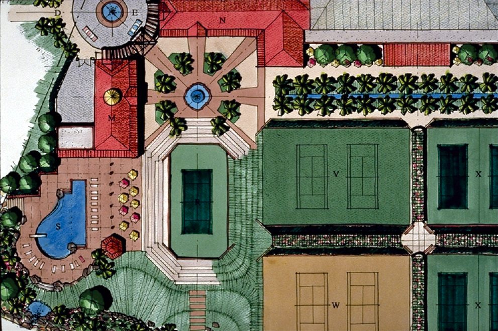 The master plan included a 22,000-seat Center Court & two smaller courts.