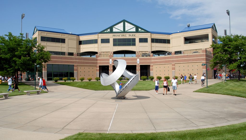 The ballpark is complemented by lush landscaping & a riverfront location.