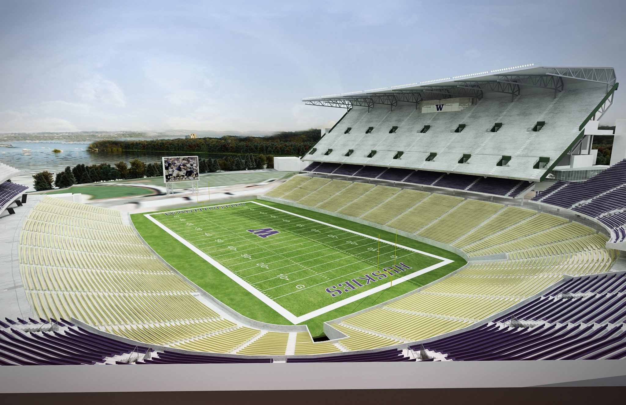 The updated stadium would have views of Lake Washington.